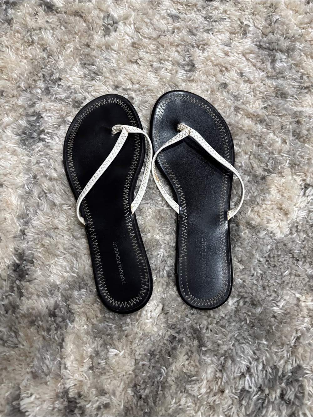 Banana Republic Black Sandals with White Braided Straps